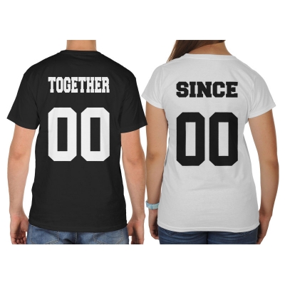 Koszulki dla par zakochanych komplet 2 szt Together Since + numer data